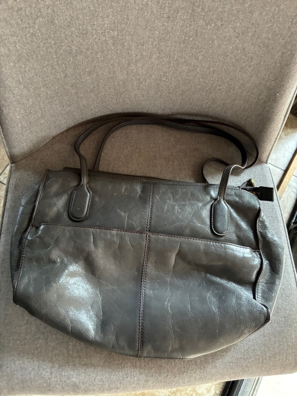 HOBO Gray Interior Tote with Brown Floral Lining